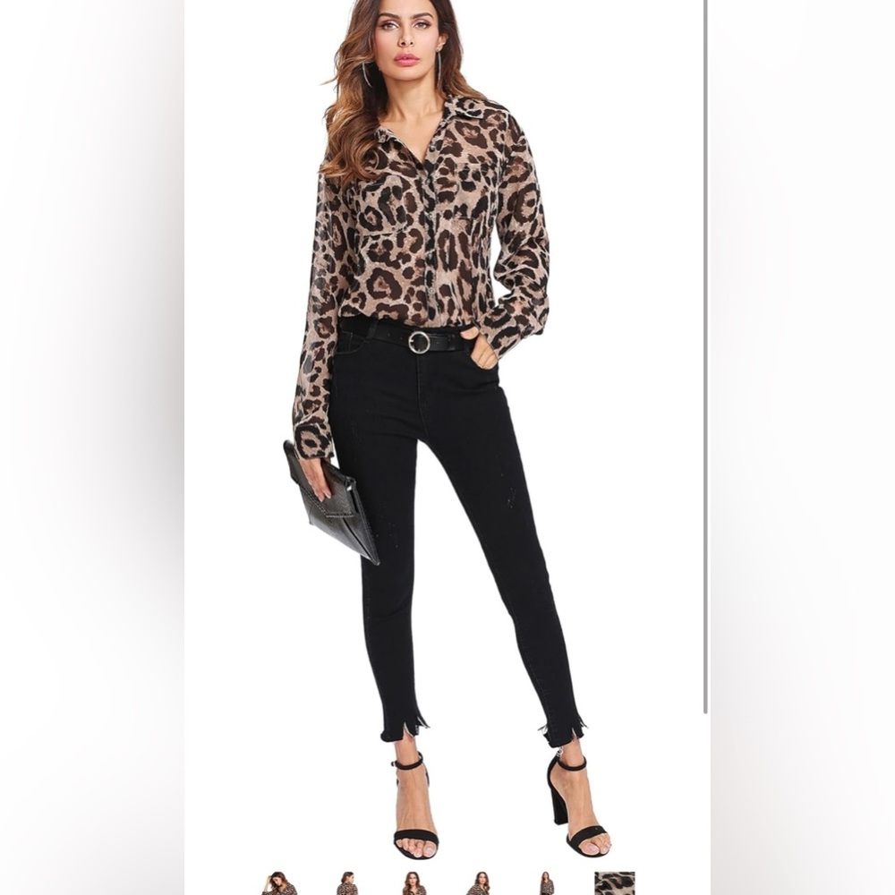 Leopard Print Button-Up Blouse - Picture 5 of 13